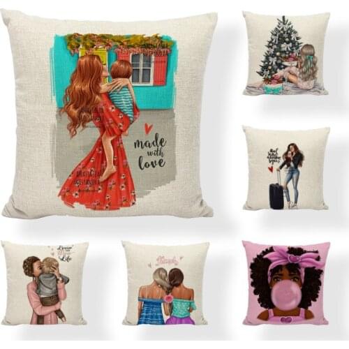 Promotional European And American Characters Pillowcases European And American Women Hold Children Sofa Decorative Cushion Cover