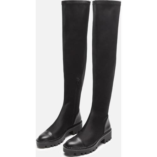 Over-the-knee Boots Women Thick-heeled Stretch Boots High-tube Long-tube Knight Boot Show Thin Stretch Socks Boots Shoes Woman