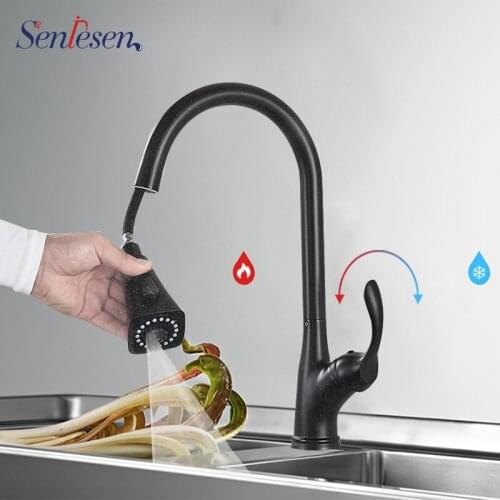 Senlesen Kitchen Faucet Black Pull Out Kitchen Tap Single Hole 360 Degree Brushed Nickle Faucets Water Mixer Tap