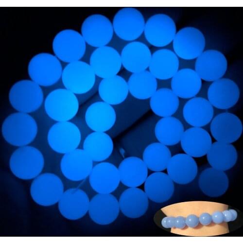 Natural Stone Blue Luminous Beads Glow In The Dark Blue Round Loose Spacer Beads for Jewelry Making Bracelet DIY 15'' 6/8/10mm
