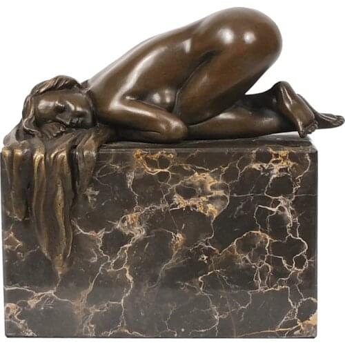 Sleeping Nude Girl Statue Woman Sculpture Hot Cast Bronze Marble Base Naked Female Art