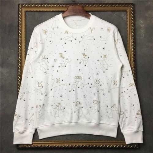 2021 Spring Autumn Women/mens High quality cotton embroidery sweatshirts Fashion diamonds casual men O-neck hoodie Tops C518
