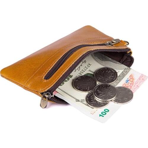 Luufan Genuine Leather Mens Womens Slim Coin Purse Zippper Coins Card Wallet Smart Phone Zip Wallet Real Cowskin Short Purse