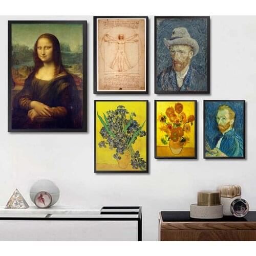 Van gogh Vinci works poster coated paper painting wall poster Home Decor wallpaper Bar decoration
