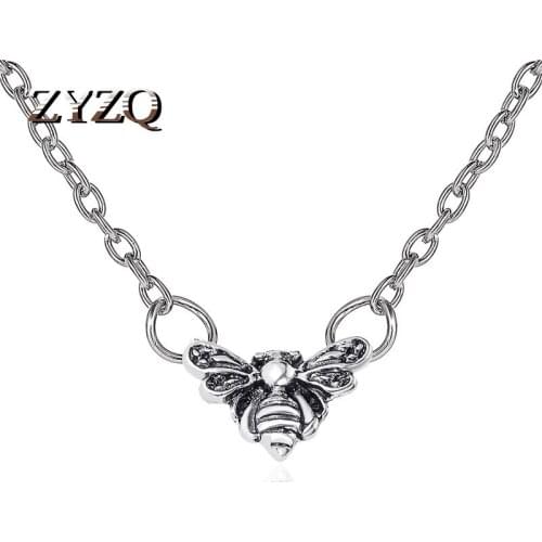 ZYZQ Vintage Small Bee Necklace Personality Simple And Old-Fashioned Insect Pendant Clavicle Chain