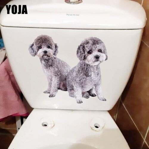 YOJA 26.6×22.6CM Cute Grey Poodle Home Decoration Wall Stickers Fashion Funny WC Toilet Accessories T1-2418