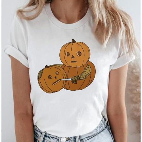 Women 90s pumpkin funny trend 2021 Autumn kawaii Fall Halloween Thanksgiving Cartoon Tops Tees Graphic T-Shirt Tshirt Clothes