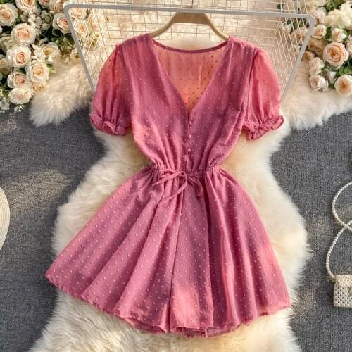 New 2021 Retro Women Short Romper V-neck Slim Solid Jumpsuit Sweet Summer Fashion Ladies Versatile Casaul Playsuit Korean Mujer