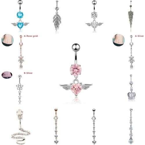 1PCS Golden Body Piercing Belly Ring Rhinestone Navel Barbell Dangle Body Jewelry New Women Fashion Sexy