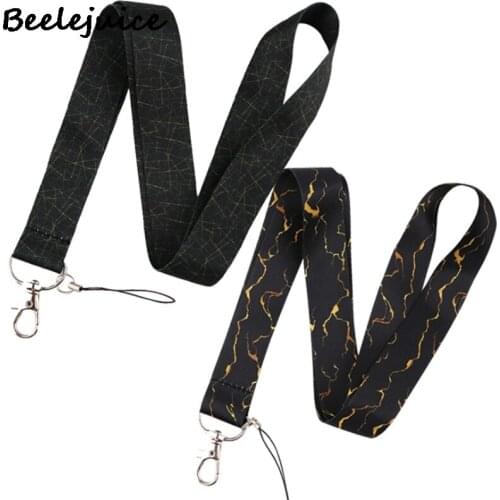 24pcs Black Marble Neck Keychain Necklace Webbings Ribbons Cartoon Neck Strap Lanyard ID badge Holder Keychain Lanyards Gifts