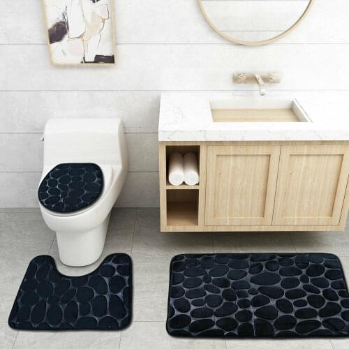 3PCS Set Bath Mat Rug Non Slip Push Bathroom Toilet Seat Lid Cover