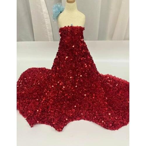 5yards/pc) High quality red color African party lace bling bling sequins embroidered net lace fabric for dress FJY424