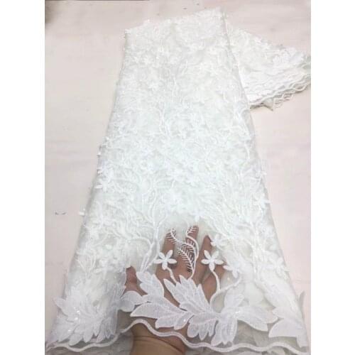 5yards/pc) High quality white tulle lace African French net lace with fully 3D flowers embroidery and sequins for dress FZX133