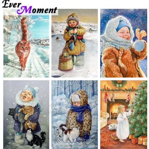 Ever Moment Diamond Painting Full Square Resin Drill Handmade Decoration Embroidery Winter Kids Mosaic Diamond Display ASF2282