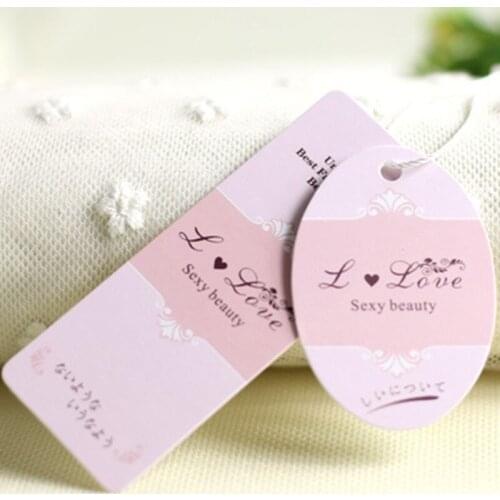 Custom Grade A Coated Pink paper price tags for women underwear Artwork print swing Hang tag 40 mm * 80 mm