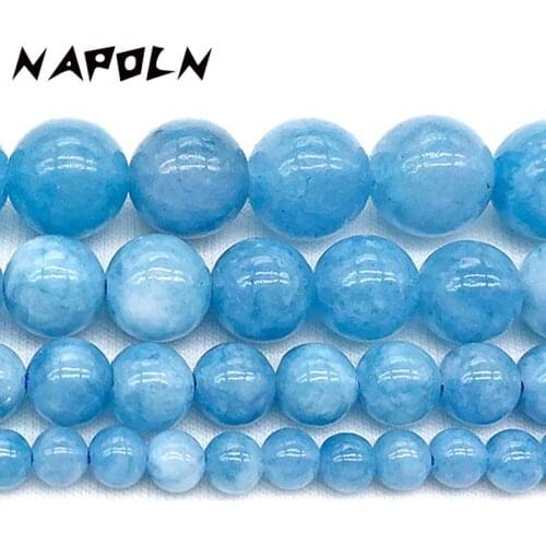 NAPOLN Natural Stone Beads Aquamarine loose Beads For Jewelry Making Pick Size 4/6/8/1012/mm 15 inches DIY Bracelet