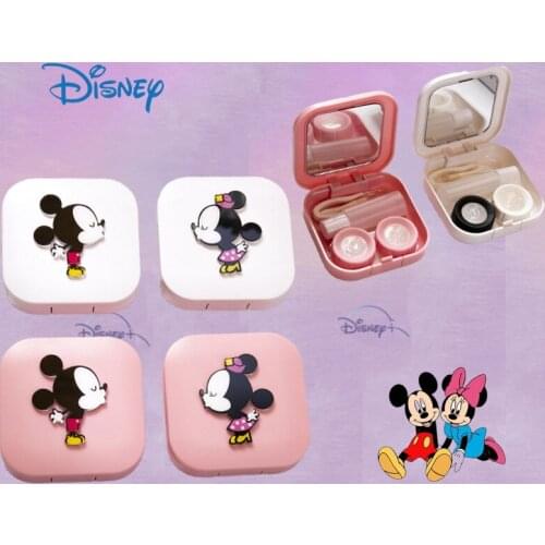 Disney Mickey Mouse Couple Cartoon Contact Lens Case Girl Portable Compact Cosmetic Box with Mirror Contact Lens Storage Box