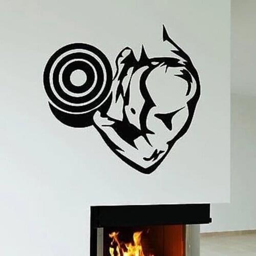 Fitness Wall Decal Club Dumbbell Sport Muscle Man Vinyl Glass Sticker Bodybuilding Gym Interior Decor Strong Body Art Mural M137