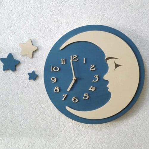 HLO 2021 Cloud, Moon And Stars Wall Clock Pleasant Designs For Childrens Room Quality Material Home Decoration Safe Shopping