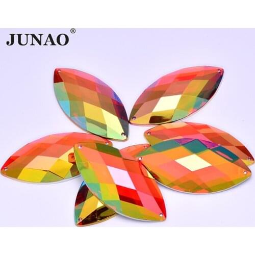 JUNAO 30x62mm Sewing Crystal Big Red AB Rhinestones Strass Applique Sew On Horse Eye Stones Flatback Acrylic Gems Big Crystals