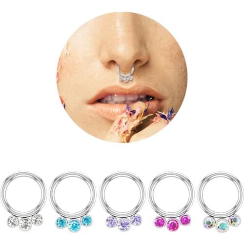 1PC Zircon Fake Septum Piercing Nose Ring Hoop for Girl Men Faux Body Clip Rings Non-Pierced Clip on Earrings Non Body Jewelry