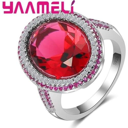 Luxurious Full Of High Quality Red Cubic Zirconia Stones Real 925 Sterling Silver Retro Wedding Party Rings For Women