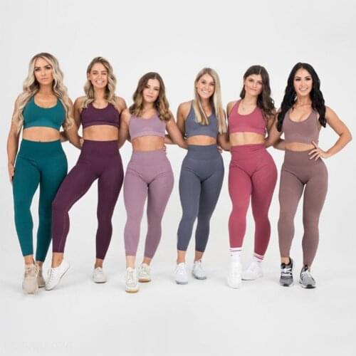 2 Piece Set Womens Yoga Sets Leggings + Elastic Sports Bras Woman Gym Clothing Fitness Sportswear Workout Seamless Sports Suits