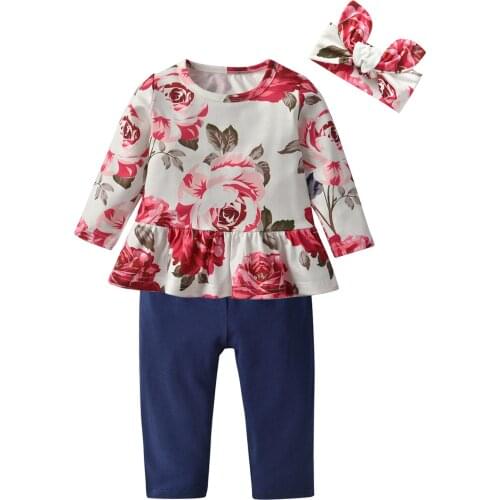 Baby Clothing Sets Autumn Baby Girls Clothes Infant Cotton Printed Tops+Pants+Headband 3pcs Babies Toddler Outfits