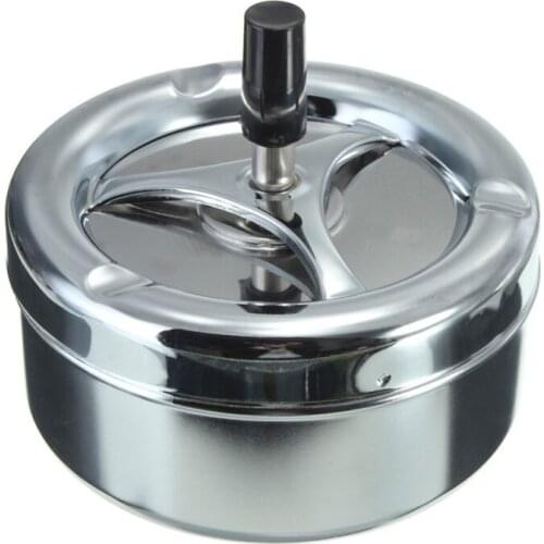 Round Push Down Ashtray Metal Spinning Cigarette Ashtray for Home Office Bar and Restaurant Smoke Ash Tray Holder Indoor Outdoor