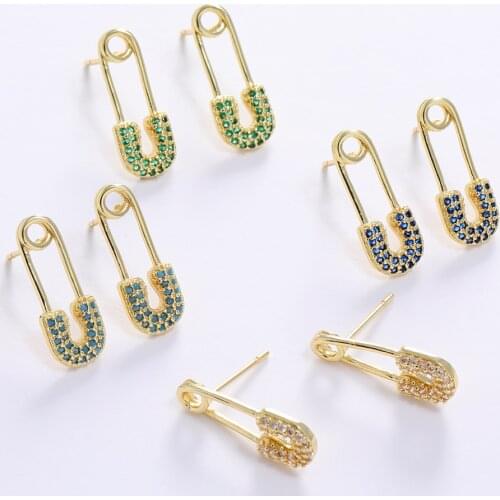 LUALA Gold Colour Statement Earrings For Women Colorful CZ Geometric Metal Stud Earring 2021 Trendy Jewelry S925 Needle