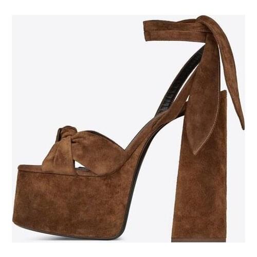 Moraima Snc 2019 Summer Thick Heels Sandal for Woman Sexy Peep Toe Platform Lace-up Woman Shoes Ankle Strap Bowknot Summer Heels