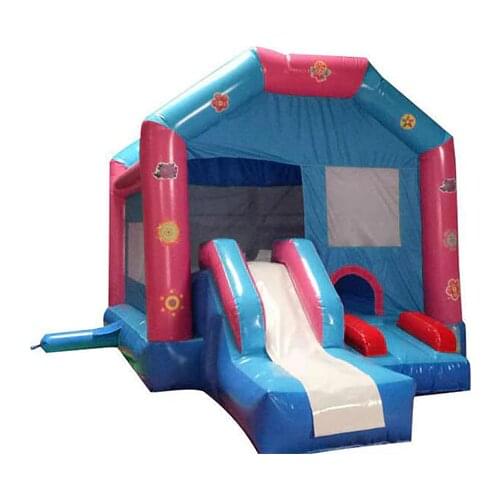 Inflatable slide with trampoline kids jumping in bouncy house