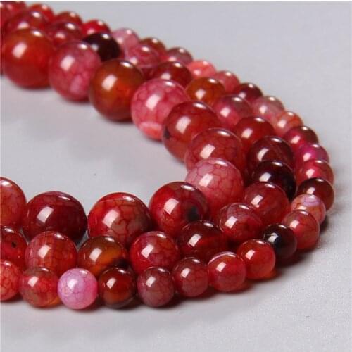 Natural Stone Red Teal Cracked Dragon Veins Agates Diy Necklace Loose Round Bead for Jewelry Making Bracelets Strand Accessories