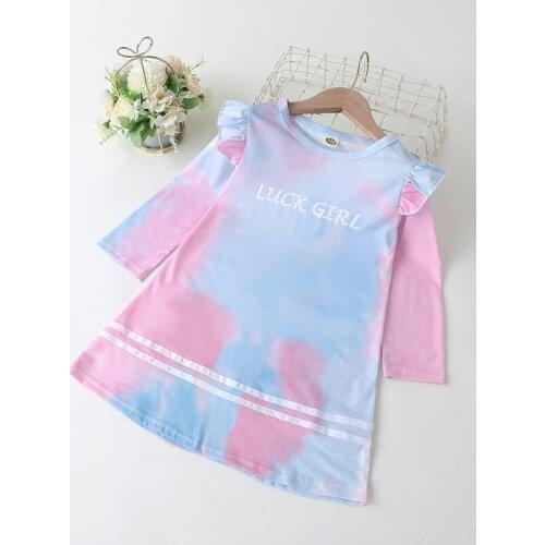 New Fashion Kids Clothes Kids Dresses for Girls Letter Tie Dye Flying Sleeve Princess Dress Spring Fall Baby Girl Clothes 1-6Y