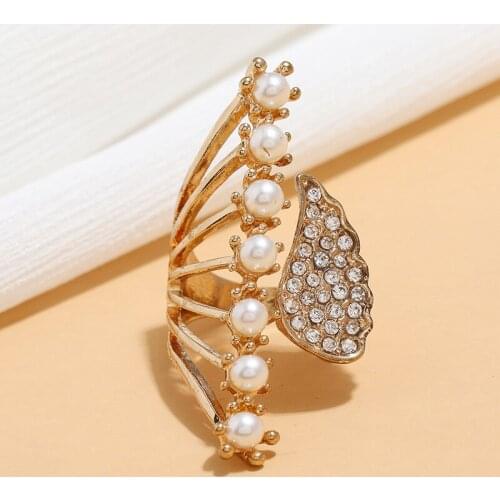 Simple Stylish Women Wings Rings Metal Gold Plated Romantic Girl Gift Simulated Pearl Ring for Party Ladies Fashion Jewelry