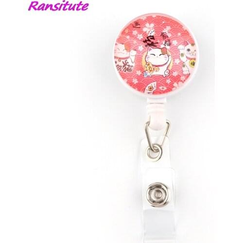 R2076 1pcs Cute Lucky Cat Badge Reel Clip Friend Student Child Exquisite IC Card Badge Holder Gift Personality Accessories