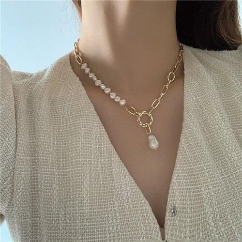 Baroque natural freshwater pearl chain stitching necklace clavicle chain female Korean temperament joker autumn winter sweater c
