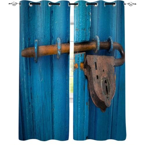 Vintage Old Wooden Door Blue Bedroom Kitchen Curtain Modern Home Decoration Children Window Curtains for Living Room Decorative