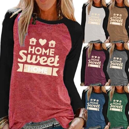 Autumn Fashion Women Casual Long Sleeve Top Letter Print Round Neck Loose T-shirt Pullover Sweatshirt Oversized Ladies T-shirt