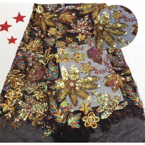 Embroiderd lace fabric BZL-2001016 with sequins beautiful Nigerian sequins lace fabric for party dress