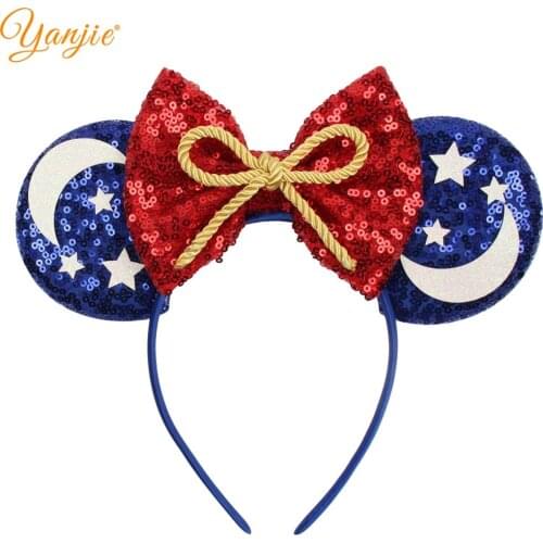 2021 Fashion Star Mouse Ears Headband For Women Girls Party Princess Crown Hairband Kids Sequin Bow Female Cute Hair Accessories