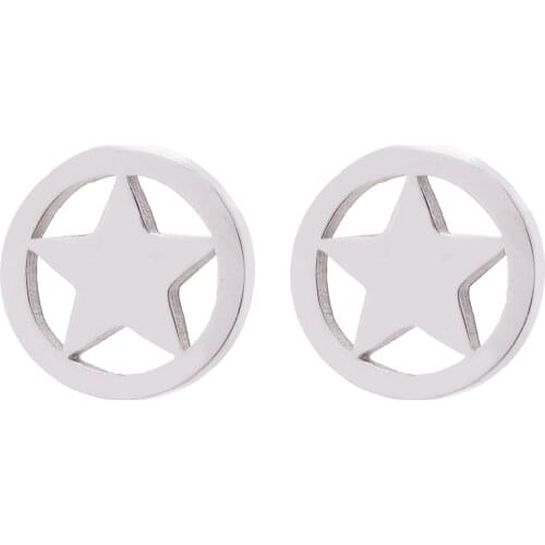 Stainless Steel Round Star Stud Earrings For Women Girl Everyday Earring Teen Mothersday Celestial Birthday Gift Fashion Jewelry