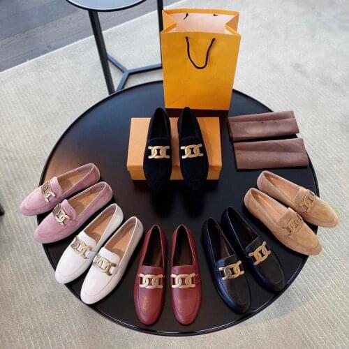 2021 New Hot Women Flats Round Toe Loafers Soft Genuine Leather Casual Women Shoes Metal Decor Flats Woman Slip-On Shoes Woman