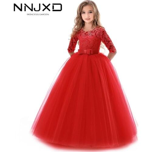 Winter Red Christmas Dress New Year Costume Girls Dress Wedding Birthday Party Evening Dress Prom Gowns Long Sleeve Tulle Dress
