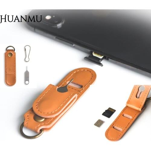 1Pcs Card Removal Pin And SIM Card Leather Storage Bag Set Anti-Lost Portable Tool Set for Apple Huawei Xiaomi Android Phones