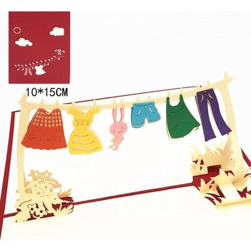 1pcs Happy Birthday Childhood Clothes 3D Pop Up Greeting Card With Envelope Cut Postcard Invitation For Wedding Party Supplies