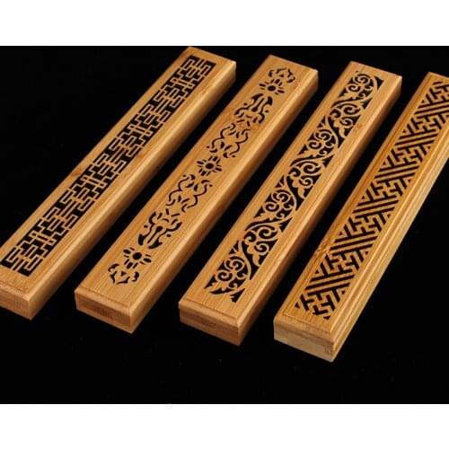 1 pc Retro Bamboo Incense Box Hollow Carved Desktop Ornament Censer Ash Catcher Incense Holder Incense Burners Home Decor