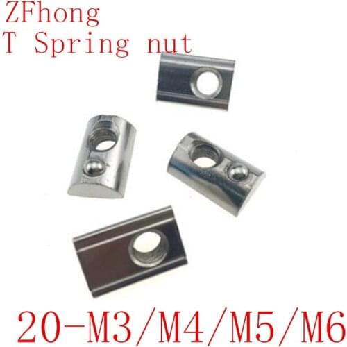 100PCS M3 M4 M5 M6 T Spring Nuts Half Round Elasticity Spring Nut for 2020 Series Aluminum Extrusion Profile