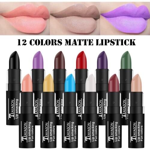 12 Colors Matte Nude Lipsticks Makeup Long Lasting Waterproof Lipstick Sexy Vampire Red Green Halloween Lip Stick Cosmetic