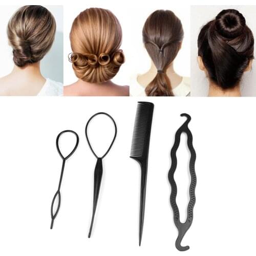 4pcs/set Women Hair Brush Twist Styling Clip Stick Bun Maker Braid Tool Hair Accessories Braider DIY Hairstyle